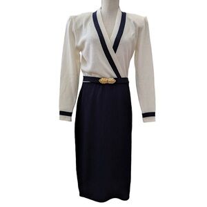 Charter Club Cream and Black Long Sleeve Dress